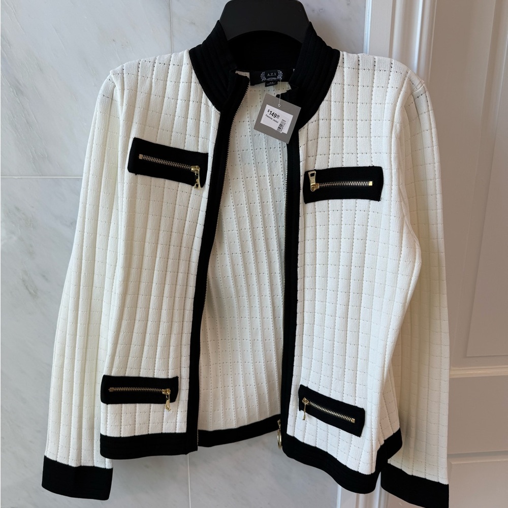 New w Tags! AZI White and Black Women's zip Jacket